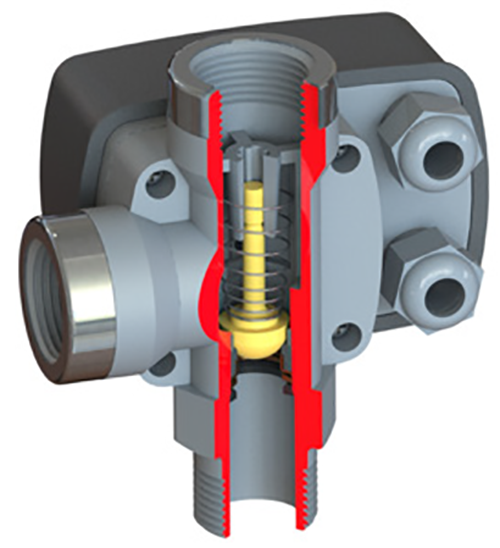  T-Kit Universal - 4-Wege-Verschraubung mit innerem Rückschlagventil und integriertem Manometer.