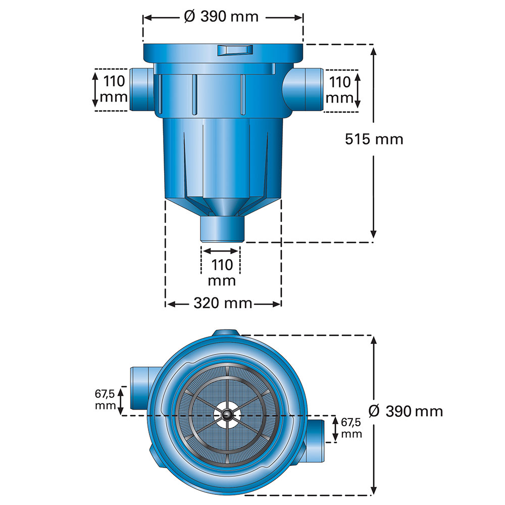 Regenwasserfilter Retentions und Versickerungsfilter Abmessungen